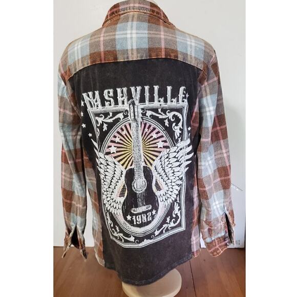 Altar'd State Tops - Altar'd State Plaid flannel with Nashville Graphic